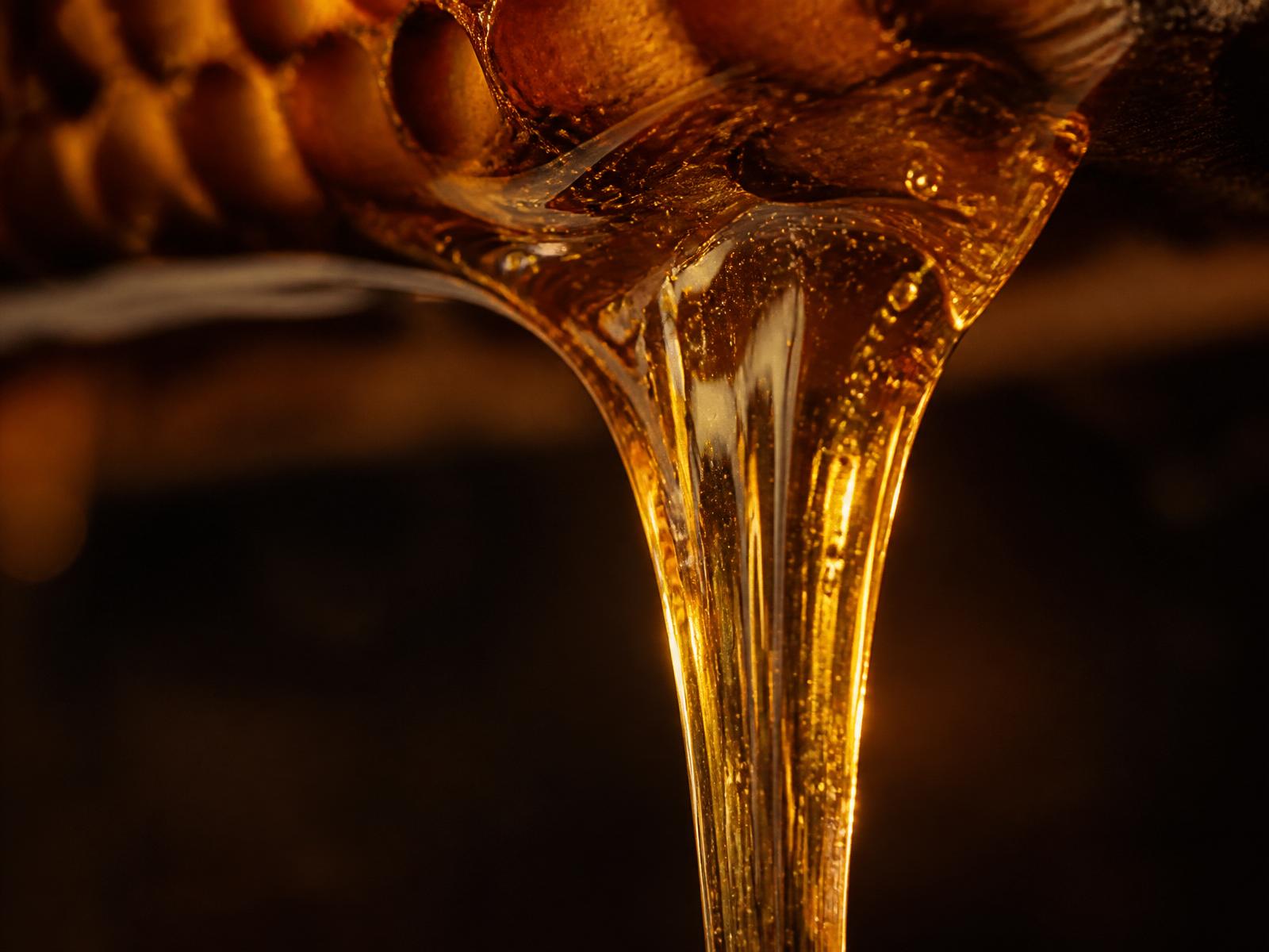 Close up of honey pouring